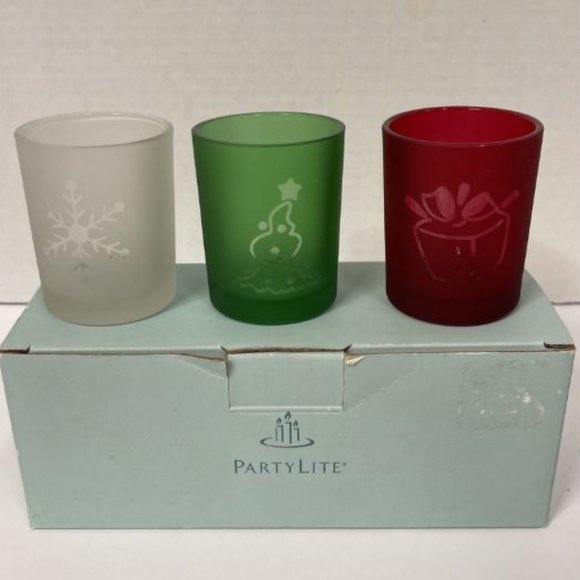 PARTYLITE P9096 Set of 3 Glass Holiday Votive Candle Holders - Picture 1 of 1